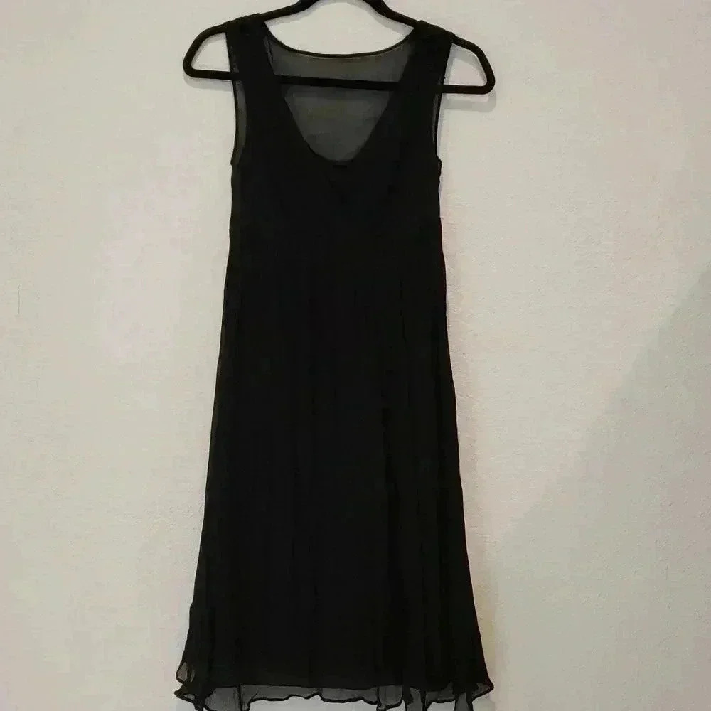 Banana Republuc Silk Embroidered Cocktail Black Midi Dress